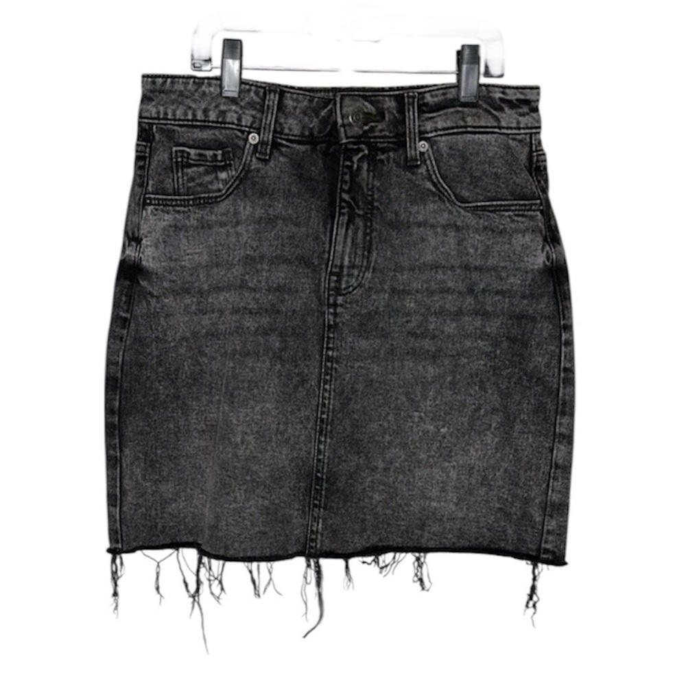 Old Navy Black Denim Mini Pencil Skirt Frayed Hem Size 4